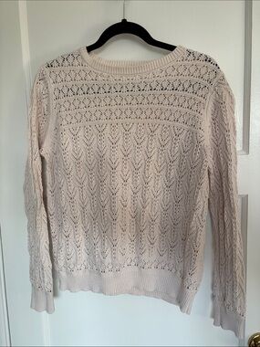 LOFT Pale Pink Openwork Crewneck Sweater
